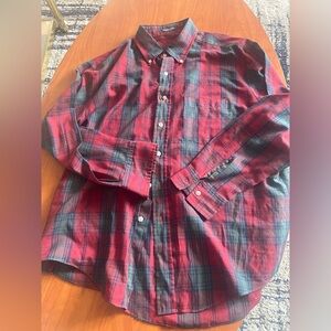 Men's Red and Green Plaid Shirt